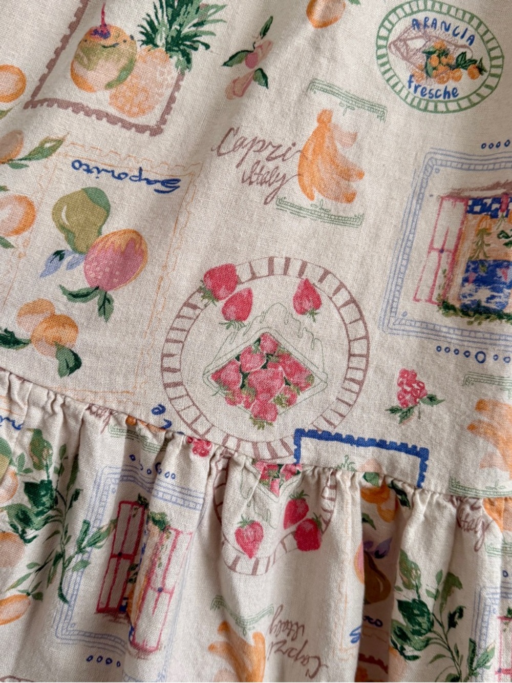 Abercrombie & Fitch Beige Floral & Fruit Italian Summer Tiered Maxi Skirt - Picture 3 of 4